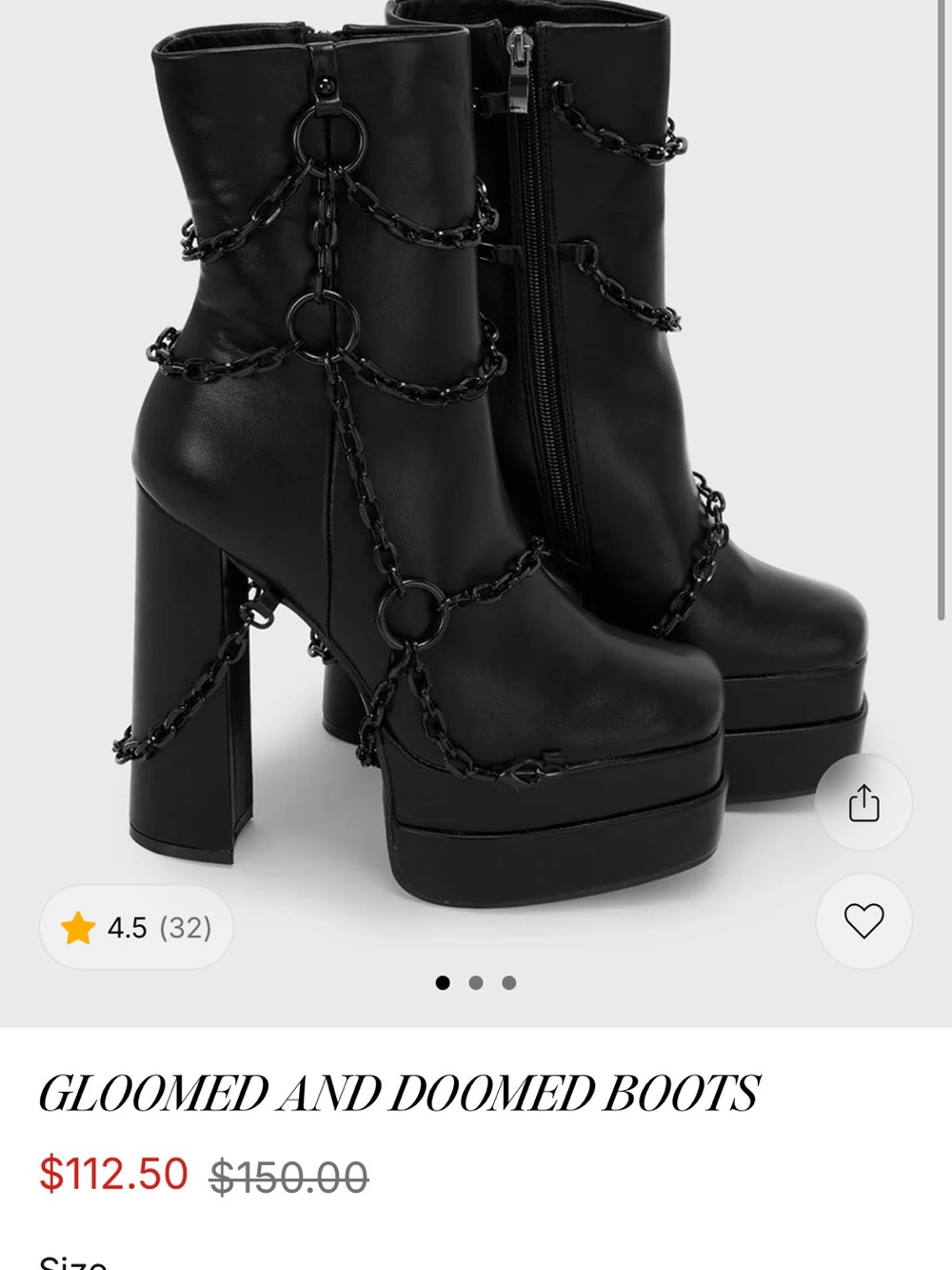 Killstar Gloomed and Doomed Black Platform Chain Ankle Boots